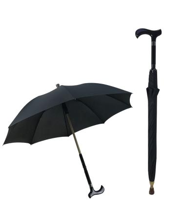 Walking Stick Umbrella 2-in-1 Multifunction Crutch Umbrella with Non-Skid Foot Self Protection Cane Umbrella for Men and Women Gift Black