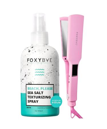 FoxyBae Ultimate Texture & Smooth Bundle: Sea Salt Spray & TR S Sleek 1.75" Wide Plate Titanium Flat Iron - Party Pink