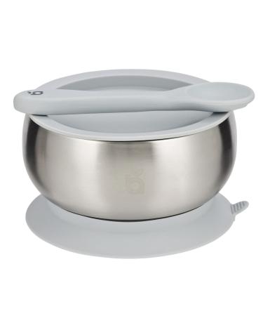 beau baby Stainless Steel Suction Bowl Baby Weaning Bowl with Silicone Spoon Baby Bowl for Toddlers & Kids Encourage Baby Led Weaning (Blue Grey)