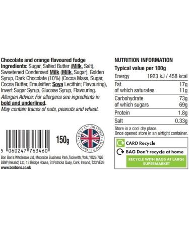 Bon Bon's Gourmet - Chocolate Orange Fudge Bag Handmade British Fudge 150g - Buy Online on SooperMarket.com