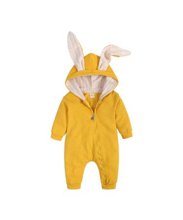 Kids Tales Newborn Baby Winter Warm Outfits Cute Rabbit Ear Hooded Zipper Romper 12-18 Months #01 Color 04