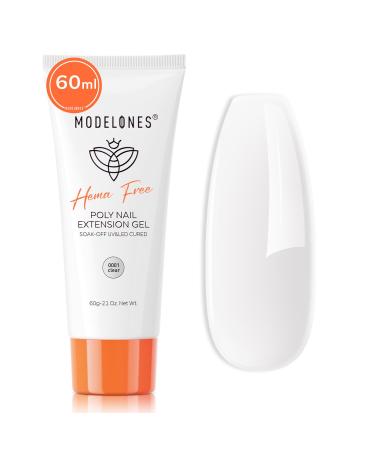 Modelones Poly Gel Hema-Free 60ML Clear Poly Extension Gel Nail Strengthener Enhancement Thickening Natural Wearing Nail Builder Overlays Gel Nail Art Home DIY Salon A1-Crystal Clear