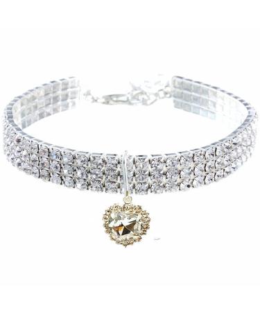 Rayminsino pet Strass elastic adjustable collar geman pendant crystal necklace peach heart collar for kitten and dog jewelry m white