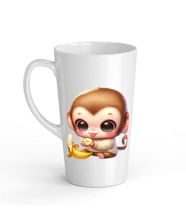 White Ceramic Baby Monkey Mug - Large 483 ml Perfect for Hot Chocolate or Milk Fun and Easy to Use