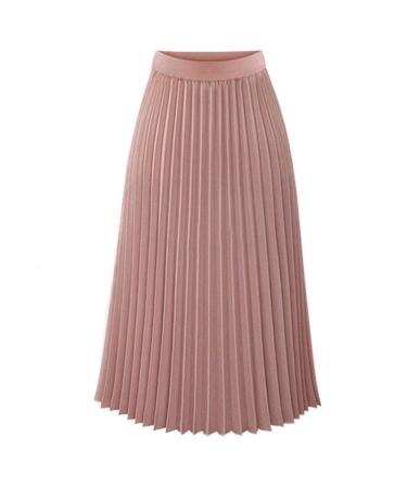 Sanahy Womens Pleated Midi Skirt High Waist Swing Boho Pleated Skirt Solid Stylish Casual Chiffon Elastic A-line Long Skirts XL Pink