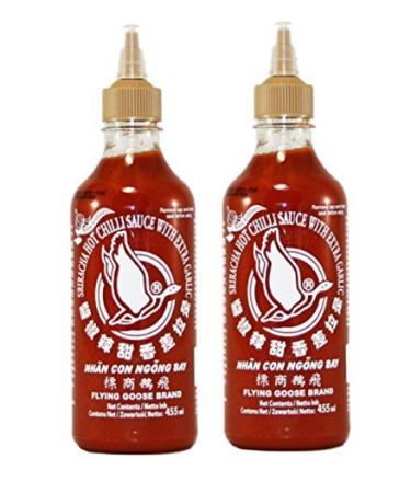 2 x Sriracha Hot Chilli Sauce With Extra Garlic *FREE U.K POST* Flying Goose Brand Hot Sauce Thai Chinese Japanese Dips Garlic Sauce