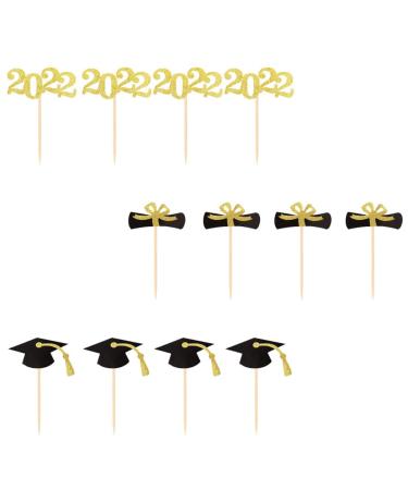 12Pcs Graduation Cake Inserts Grad Cupcake Toppers black decor 2022 graduation cupcake topper Congrats Dessert Picks graduation cupcake Toppers Wood toothpick Birthday Cake