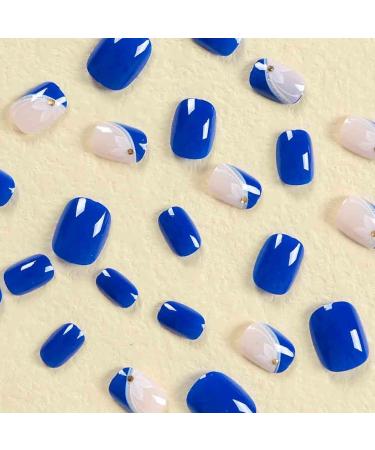 RikView Short Press On Nails - Glossy Blue Square Full Cover Fake Nails for Women - 24 PCs Set - Buy Online on SooperMarket.com