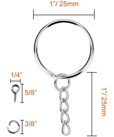 Paxcoo 100Pcs Keychain Rings with Chain and Screw Eye Pins Bulk - Silver Craft Supplies - Buy Online on SooperMarket.com