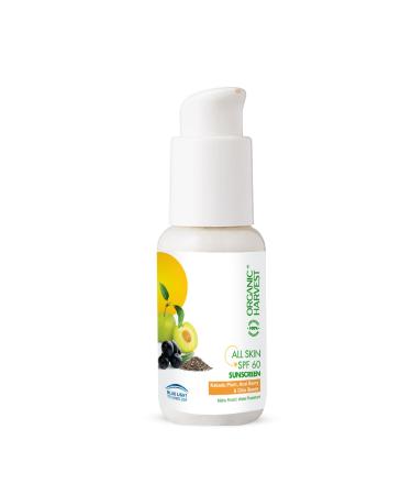 All Skin SPF 60 Sunscreen: Kakadu Plum Acai Berry & Chia Seeds | Sunscreen for Dry & Oily Skin | 100% American Certified Organic | 50gm SPF 60 Triple Action Formula