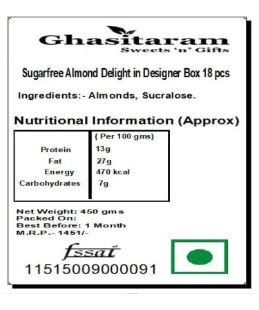 Ghasitaram Gifts Jaiccha Rakhi for Brother Sugarfree Almond Delight in Designer Box 18 pcs with 2 Rudraksh rakhis - Buy Online on SooperMarket.com