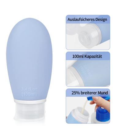 OPRET 4 Pack 100ml Silicone Travel Bottles Set - Leakproof BPA-Free Cosmetic Containers in Blue Green Pink & Gray - TSA-Approved Travel Essentials - Buy Online on SooperMarket.com