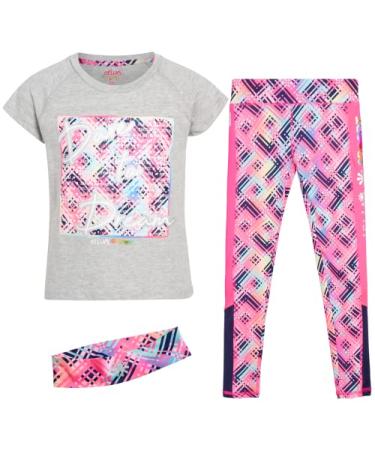 dELiA*s Girls Active Leggings Set  Hooded Short Sleeve Shirt, Leggings, Headband (4-16) Grey Dare to Dream 7-8