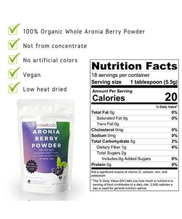 Powbab Aronia Berry Powder - 100% USA Grown Organic Chokeberry, Immune Support, Circulation & Anti-Inflammatory Boost - 3.5 Oz - Buy Online on SooperMarket.com