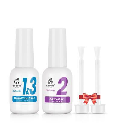 Beetles Dip Powder Liquid Set - 2 In 1 Dip Base & Top Coat and Activator, Dip Nail Liquid Set for Dipping Powders French Nail Design Dip Nail Kit, 0.51 fl.oz/Bot