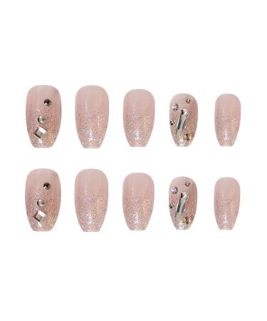 Glossy 3D Rhinestone Coffin Press On Nails - 24Pcs Medium Sparkly Glitter Designs for Women & Girls - Buy Online on SooperMarket.com