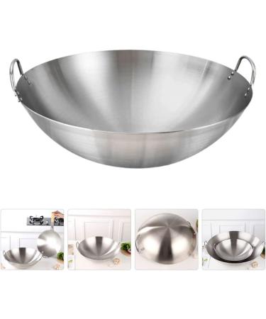 DELURA Japanese Wok Chinese Cooking Pot Kitchen Frying Pan Stainless Steel Pan Cooking Pan with Handle Frying Pan Wok Pan Stainless Steel Cooking Utensils (Color : Silver Size : 32X32CM) 32X32CM Silver - Buy Online on SooperMarket.com