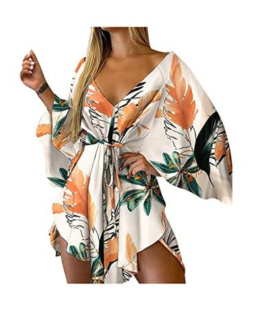Sexy Lace Dresses for Women Deep V Bandage Cocktail Party Dress Flowy Mesh Long Sleeve Ruffle Mini Dresses