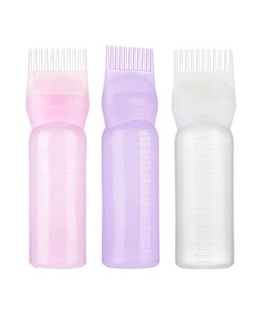 Hair Dye Brush Bottle Root Comb Applicator Bottle Hair Oil Bottle With Comb Hair Dye Bottle Applicator Comb With Graduated Scale For Home Salon Use White+Purple+Pink