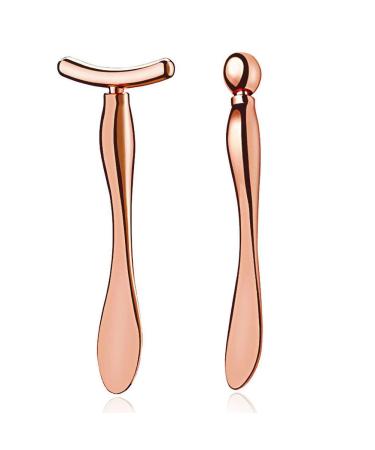 2 Pcs Metal Eye Cream Applicator Face Roller Massager Tool,Eye Massage Wand Stick Girls Women Facial Massager for Reducing Puffiness Wrinkle Rose Gold