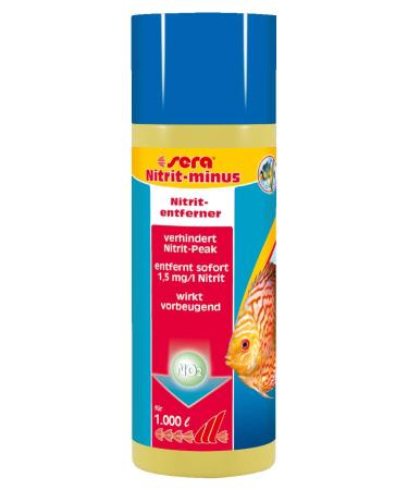 Sera Nitrit -Minus 250 ml - water supply aquarium immediate help against nitrite removed up to 1.5 mg/l nitrite per dosage bends nitritpeak before 250 ml single