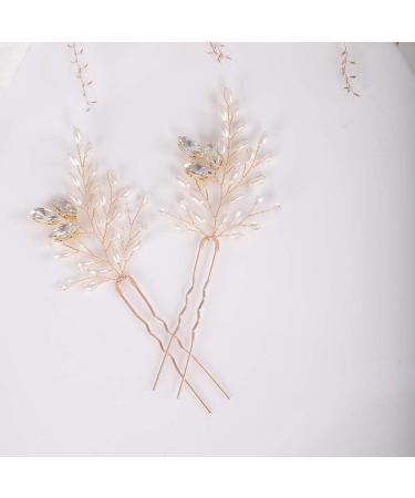 Chargances 2 Pieces Pearl Wedding Hair Pins Crystal Bridal Hair Pins Set Elegant Rhinestone Beaded Bride Headpiece Hair Accessories for Women and Girls (Gold) - Buy Online on SooperMarket.com