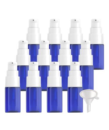 ZEOABSY 12 Pieces 10 ml Blue Lotion Bottles with White Pump 10ml Empty PET Plastic Lotion Pump Bottle Cosmetic Gel Travel Container for Cosmetic Make up Cleaning + 2 x Funnel Blue 10ml
