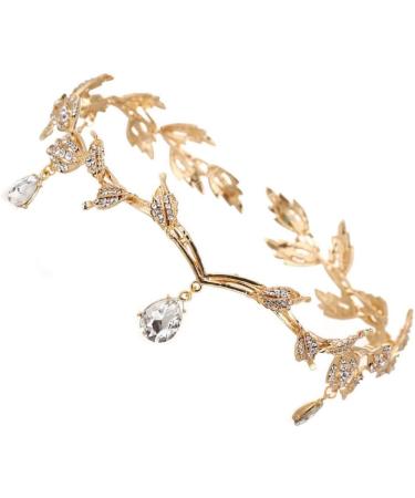 Rhinestone Leaf Headband Golden Wedding Head Chain with Teardrop Crystal Leaf Hair Vine - Buy Online on SooperMarket.com