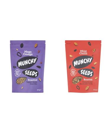 MUNCHY SEEDS Mega Omega 7-Seed Mix with Sunflower Pumpkin and Hemp Protein Snack Plant-Based Fibre & Vitamin E - 450g Mega Pack & Mild Chilli Sunflower Pumpkin Protein Snack - 450g + Seed Mix 450 g (Pack of 1)