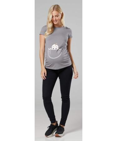HAPPY MAMA Women's Maternity T-Shirt Top Tee Shirt with Baby in Pocket Print - Steel Grey (Size 18-20) - Buy Online on SooperMarket.com