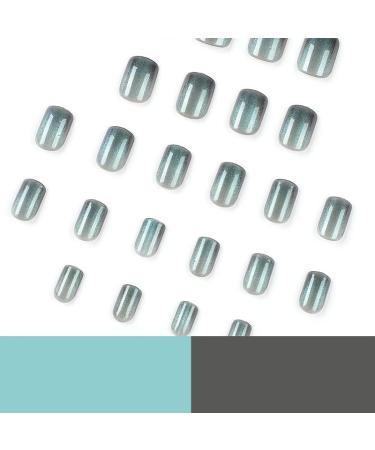 Short Holographic Blue False Nails - 24PC Press On Nails with Glue Stickers | Elegant Touch for Women - Perfect for Party or Daily Wear (JP1314) - Buy Online on SooperMarket.com
