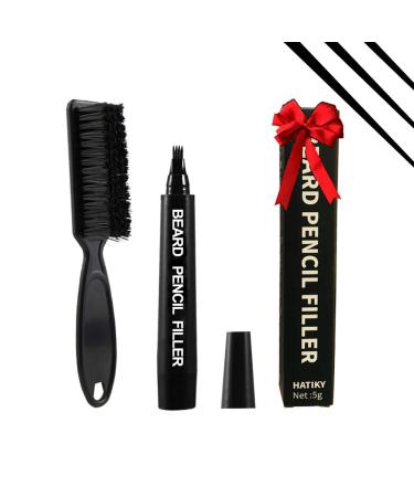 HATIKY Beard Pencil Filler For Men,Water Proof, Long Lasting Beard Pen,Barber Pencil and Beard Brush Male Mustache Repair Shape, Creates Natural Looking Beard, Moustache & Eyebrows (Black)