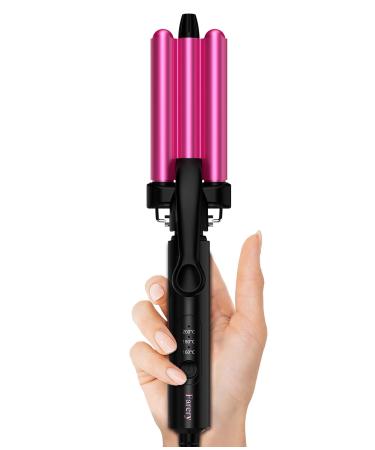 FARERY 3 Barrel Hair Waver 3 Temperature Adjustable Mini Curling Iron for Short Hair Hair Crimper for Women Beach Waves 3 Barrel Hair Curler 1/2 Inch Travel Size Dual Voltage Pouch Bag
