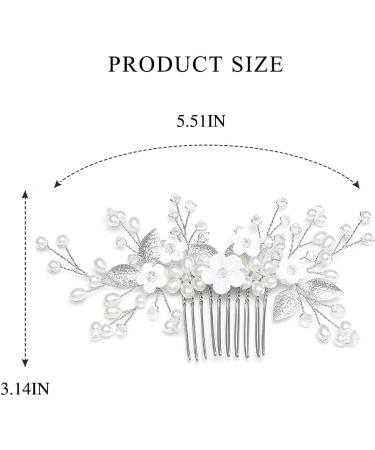 Handsess Bridal Wedding Flowers Hair Comb Silver Rhinestone Hairpieces Leaf Bridal Side Combs Pearl Wedding Hair Accessories for Women and Girls - Buy Online on SooperMarket.com