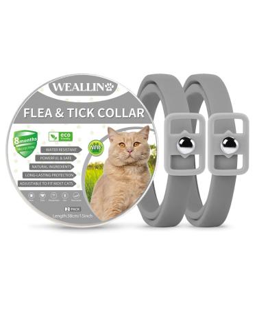 WEALLIN Grey Collar for Cats Repellent Built-in Pant-Based Formula Strong Repellency Slow Release Grey Cats Collars 2PC Lasting Deterrence and Protection Water-Resistant Adjustable