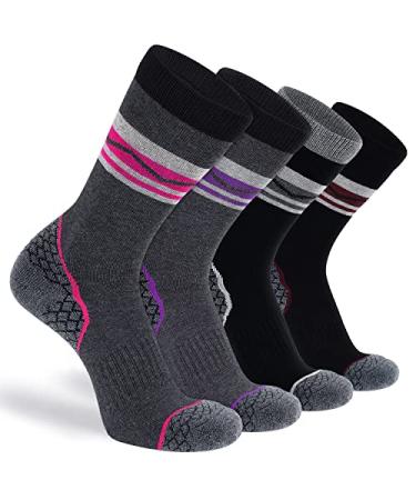 4 Pack Women's Merino Wool Hiking Socks Cushioned Warm Thermal Winter Boot Socks 5-8 4 Pack Mixed Color