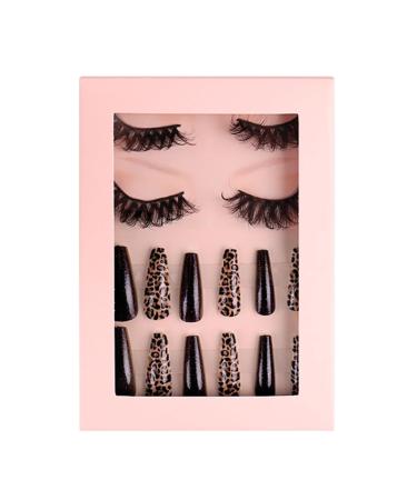 Press On Nails Natural Look False Eyelashes Stick on Nails Faux Mink Lashes Set SET68