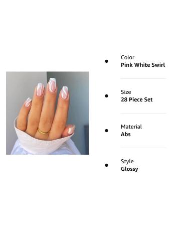24 Pcs Short Press on Nails Luvehandicraft Glossy Coffin False Nails with Glue - Pink White Swirl | For Women and Girls | 28 Piece Set - Buy Online on SooperMarket.com