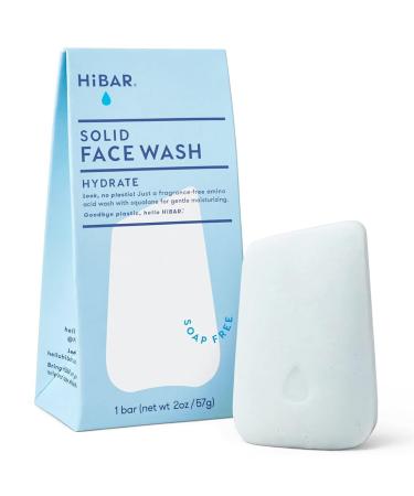 HIBAR Hydrating Face Wash Bar - Soap Free Concentrated Formula for Dry Skin Promotes Collagen Vegan Cruelty Free Paraben Free Ideal for All Skin Types Including Acne-Prone Skin Hydrate