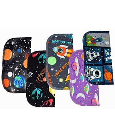 1 Ply Printed Flannel 8x8 Inches Little Wipes Set of 5 Out Of This World