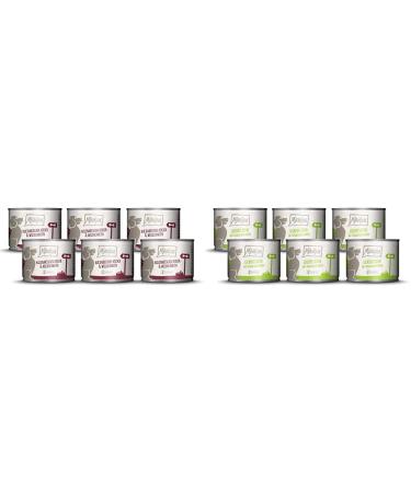 Mjamjam - Premium wet food for dogs (6 x 200 g) & premium wet food for dogs - delicious beef on cooked potatoes with crispy peas (6 x 200 g) deer & wild boar+beef
