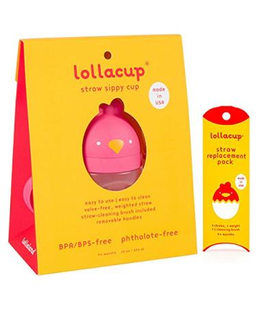 Lollaland Weighted Straw Sippy Cup for Baby:MADE IN THE USA - Transition Kids Infant & Toddler Sippy Cup (6 months - 9 months) | Shark Tank Products | Lollacup (Pink) w/ Straw Replacement Pack
