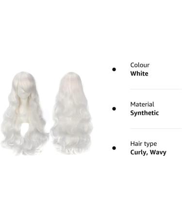 YEESHEDO 32 Long Wavy Curly Hair Cosplay Wig with Bangs - White | Heat Resistant Synthetic Wig for Women & Girls | Party Costume Anime Halloween - Buy Online on SooperMarket.com