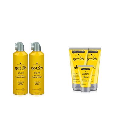 Got2B Glued Blasting Freeze Hairspray 12 oz Pack of 2 & Glued Styling Spiking Hair Gel 2-6oz tubes + 1 Travel 1.25oz tube Blasting Freeze Spray 12 Fl Oz (Pack of 2) Hairspray + Hair Gel 2 - 6oz