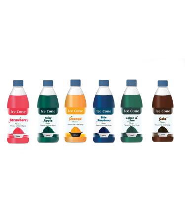 Syrup for Ice Cone Mixed Popular Flavour Syrups can be used with All Slush| Slushie Machines lemon & lime/Orange/Blue raspberry/tangy Apple/Cola/Strawberry Each 250 ml (Pack of 6)