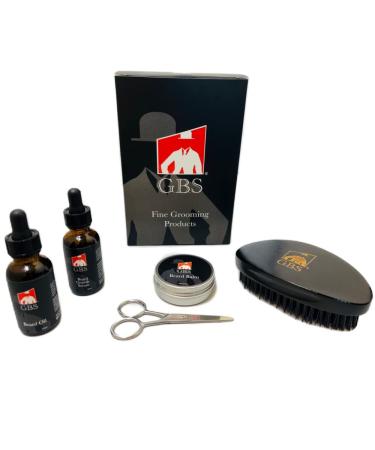 G.B.S Beard Care Grooming Kit For Men - Beard Oil Beard Balm Beard Growth Serum Military Beard Brush Mustache Trimming Scissors - Beard Styling Care Starter Gift Set for Men Chrome