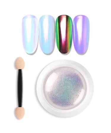 PrettyDiva Iridescent Nail Powder - Mermaid Nails Powder Aurora Powder Chameleon Pigment for Nails  White Iridescent Mica Powder Unicorn Chrome Nails Powder for Nail Art Mermaid powder