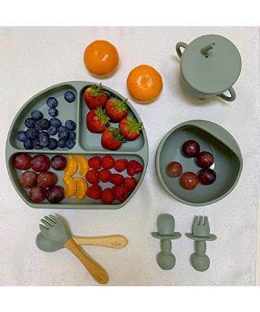 Baby Led Weaning Feeding Supplies - odoe Silicone Baby Feeding Set | Self Eating Utensils, Spoons, Bibs, Plate Kit for Toddlers (Green) - Buy Online on SooperMarket.com