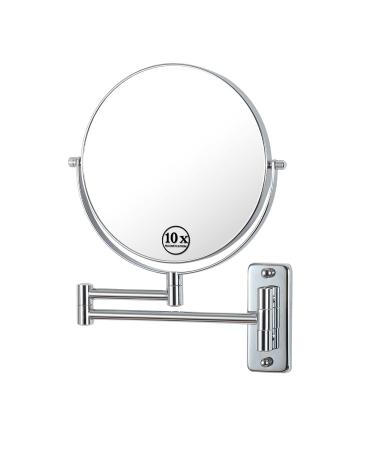 Wall Mounted Makeup Mirror 10x Magnifying Mirror 8" Two-Sided Swivel Extendable Mirror for Bathroom, Chrome Finish (Chrome) Chrome,10x