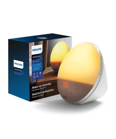 Philips Wake-up Light colorful sunrise simulation 20 light intensities 7 natural sounds midnight light (model HF3531/01)